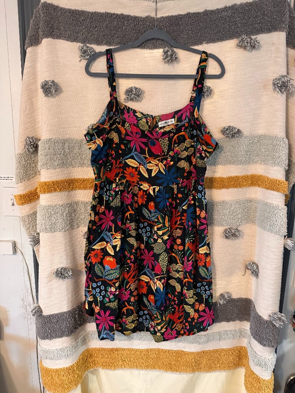 Natural Life Patti Cami Dress Vibrant Black Floral Jungle Print - XL